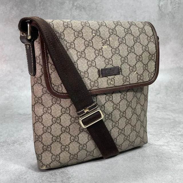Gucci GG Shoulder Bag Brown Beige Leather Logo in Brown Leather from The Reluxe