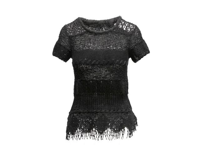 Black Christian Lacroix Open Knit Short Sleeve Top Size US S in Black from Designer Revival