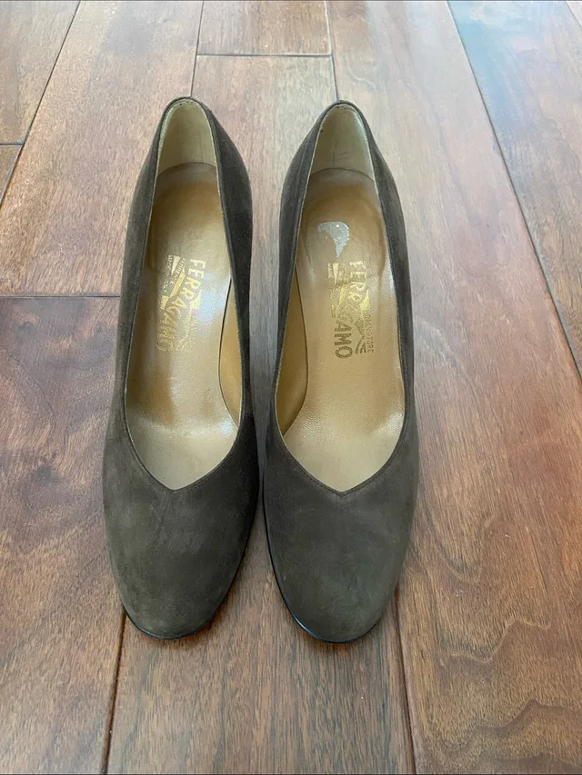 Ferragamo Brown Suede Pumps With Lucite Heels in brown|red Suede from Poshmark