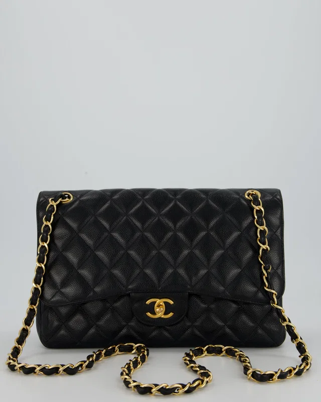 Chanel Black Jumbo Classic Double Flap Bag in Black Caviar leather from Sellier