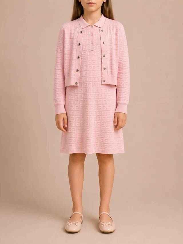 Givenchy Kids Pink Knit Logo Cardigan and Polo Dress Size 10 years in Pink from Sellier