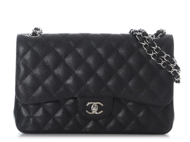 Chanel Jumbo Black Quilted Caviar Classic Double Flap in Black Caviar leather from Ann's Fabulous Finds