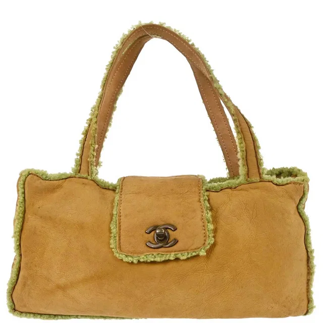Chanel 1997-1999 Brown Green Mouton Tote Handbag in Brown from AMORE Vintage Tokyo