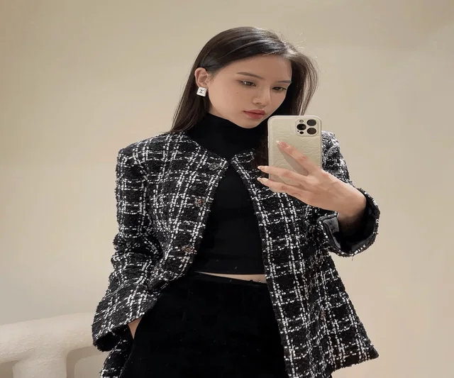 Chanel 22K black and white check sequined rhinestone button tweed jacket / size 36 / brand new with… in Black Tweed from Luxury Promise