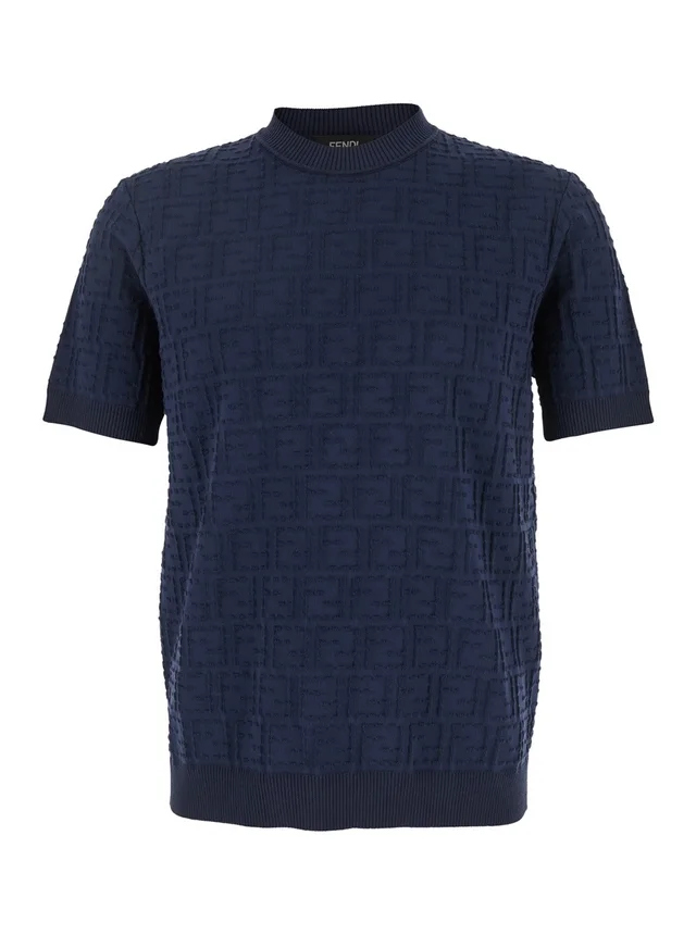 Fendi Blue T-Shirt with All-Over FF Logo Embroidery in Cotton for Men in Blue 100% Cotton, photo 2 of 6 from Gaudenzi Boutique