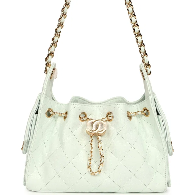 Chanel Mini 25 Hobo Bag Light Blue Caviar Gold Hardware in Blue Caviar leather from Madison Avenue Couture