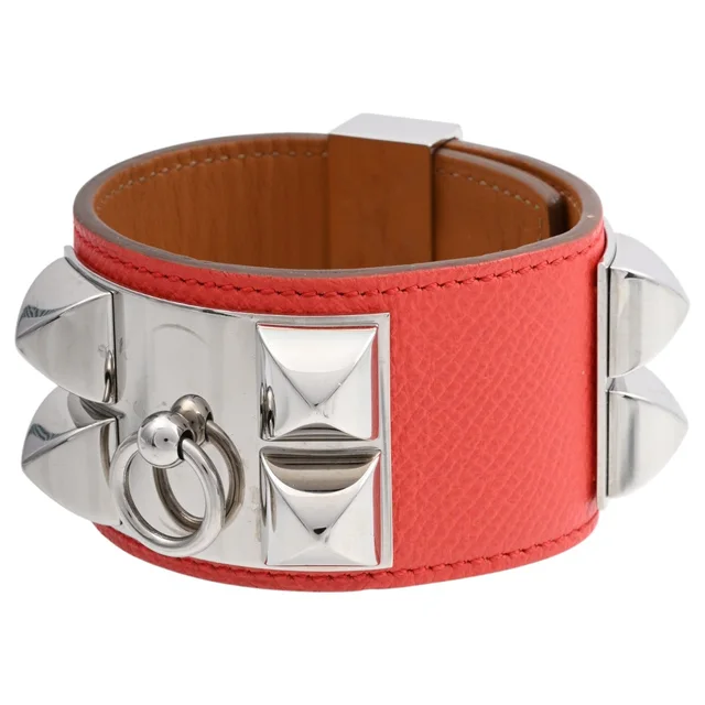 Hermès 2015 Collier de Chien Bracelet Pink/Silver in Pink Epsom leather from VINTAGE QOO TOKYO