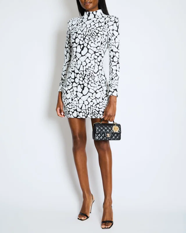 Balmain Black & White Long-Sleeve Sequined-Embellished Mini Dress Size FR 38 (UK 10) in Black Silk from Sellier