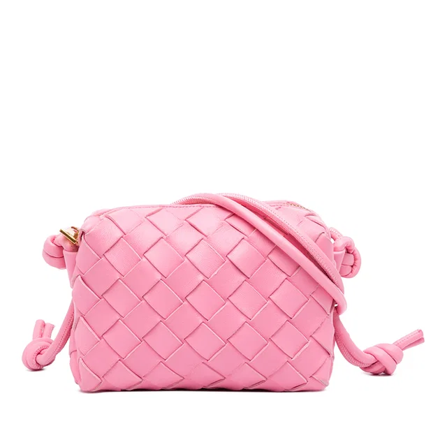 Pink Bottega Veneta Candy Lambskin Intrecciato Loop Camera Bag in Pink Lambskin from Designer Revival