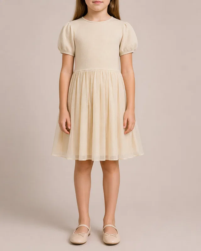 Loro Piana Kids Cream Stardust Dress with Pleated Skirt Size 8 years in White from Sellier
