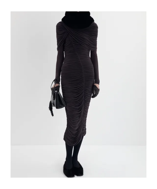 Magda Butrym Draped cape midi dress in burgundy, photo 3 of 3 from SENSER