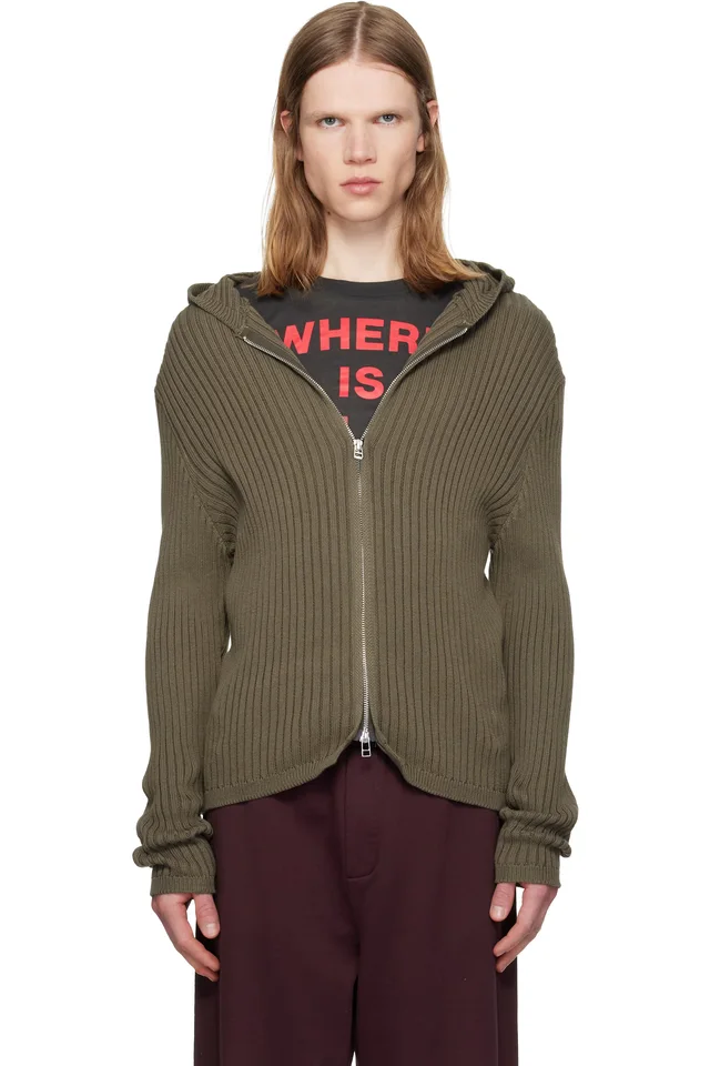 Silas Khaki Knit Hoodie, image 1 of 1 from SSENSE