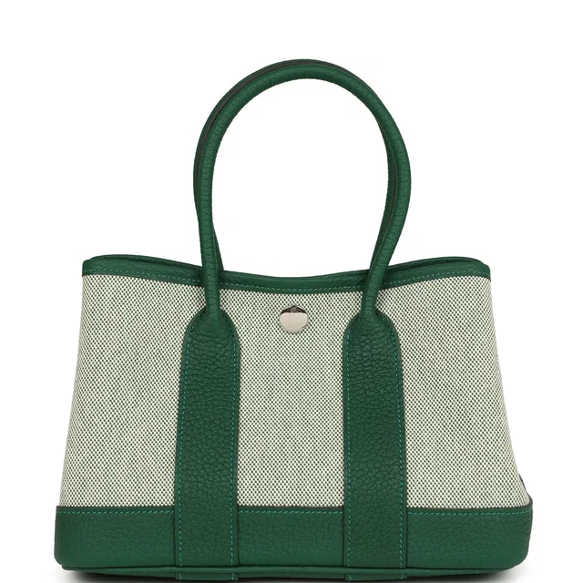 Hermès Garden Party Neo 23 Vert Moyen-Ecru Toile H Canvas and Vert Moyen Negonda Palladium Hardware in Green Canvas from Madison Avenue Couture