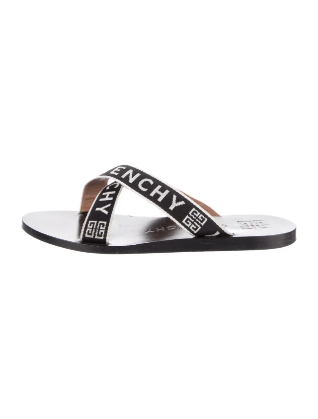 Givenchy Leather Graphic Print Slides in black Leather from The RealReal