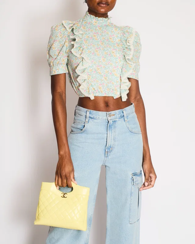 Miu Miu Cream and Multi-Colour Floral Print Blouse with Rouched Details and Lace Trim Size IT 36 (UK 4) in White from Sellier