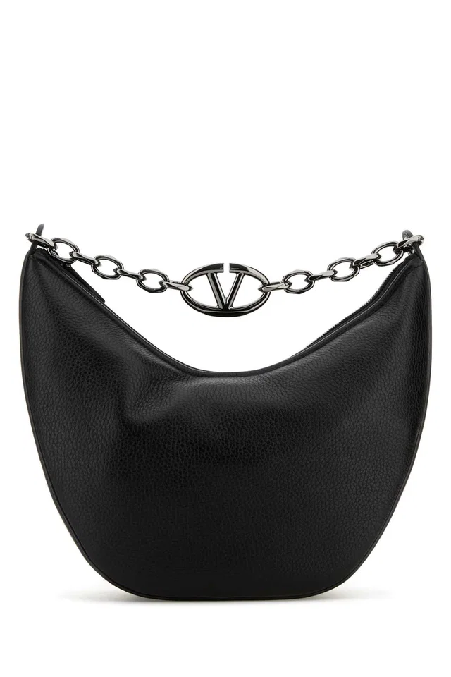 Valentino Garavani Chain-Link Calf Leather Hobo Bag — Black in Black Calfskin from HEWI