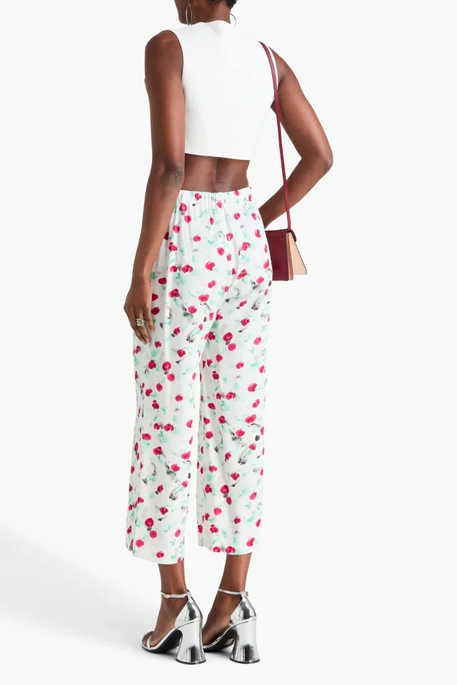 Marni Floral-Print Crepe Straight-Leg Pants in White, photo 3 of 4 from THE OUTNET