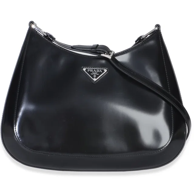 Prada Black Spazzolato Large Cleo Shoulder Bag in Black Nylon from myGemma