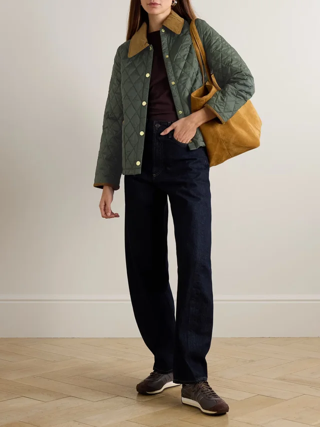 BARBOUR Liddesdal corduroy-trimmed quilted shell jacket in Green, photo 2 of 2 from NET-A-PORTER (Canada)