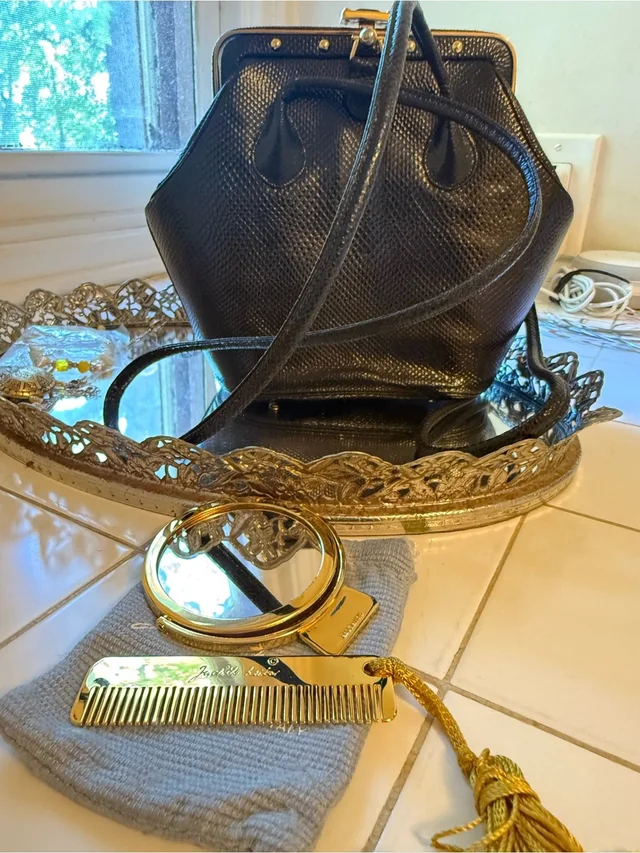 Vintage 80’s Judith Leiber Black Karung Leather Shoulder Bag in black|gold Leather from Poshmark