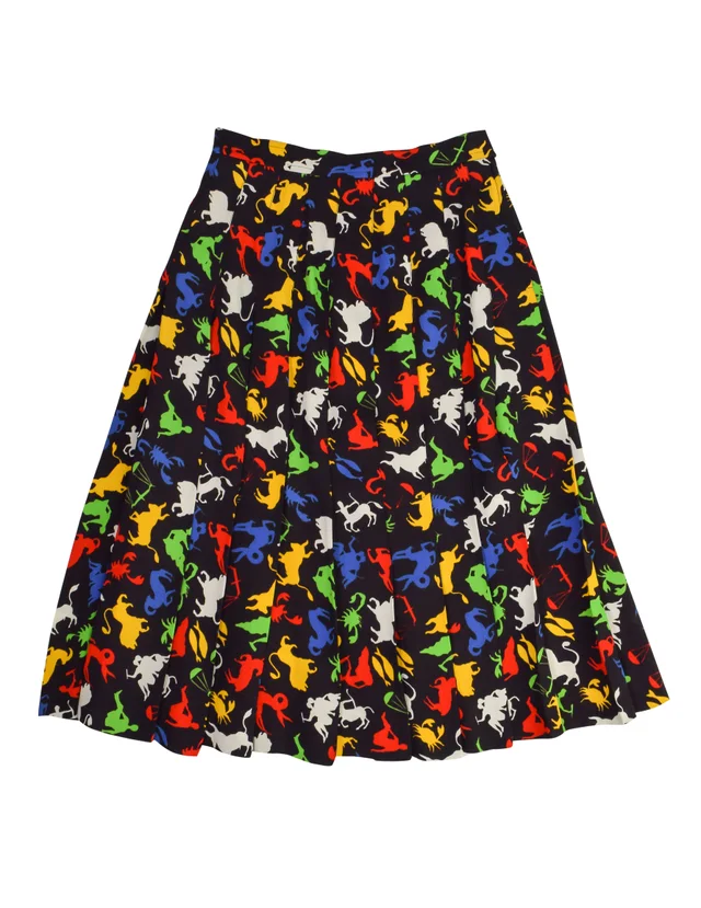 Saint Laurent Vintage Multicolor Zodiac Star Sign Print Pleated Skirt in Multicolor from Amarcord Vintage Fashion