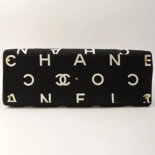 Chanel Circa 1997 Canvas CC Mark Logo Print Tote Bag Black/White in Black Canvas from VINTAGE QOO TOKYO, photo 10 of 11