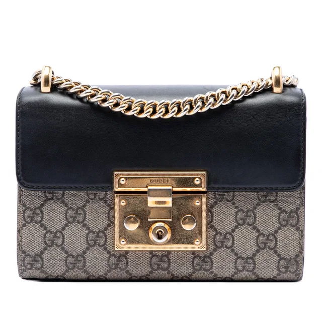 Black Gucci Small GG Supreme Padlock Crossbody in Black Coated canvas from Designer Revival