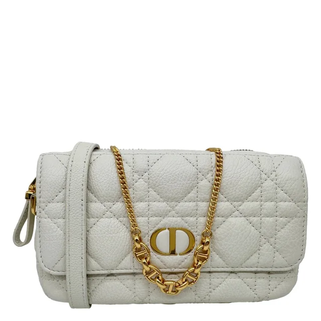 Dior Caro Supple Cannage Calfskin Leather Chain Shoulder Bag Ivory in White Calfskin from Dallas Designer Handbags