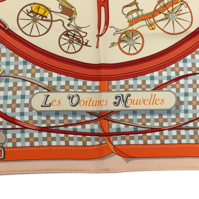 Beige Hermès Les Voitures Nouvelles Silk Scarf 65 Scarves in Beige Silk from Designer Revival, photo 2 of 2