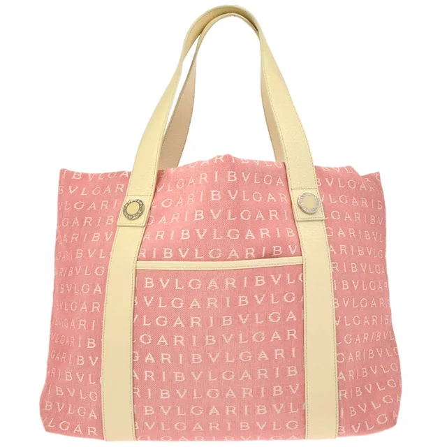Bvlgari Pink Canvas Logomania Tote Handbag in Pink Canvas from AMORE Vintage Tokyo