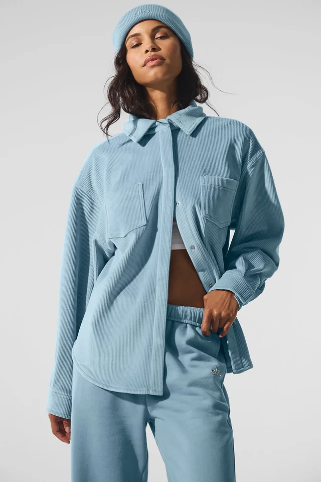 Alo Yoga Ribbed Velour Mountain Side Shacket - Celestial Blue in Blue from Alo Yoga, photo 1 of 1