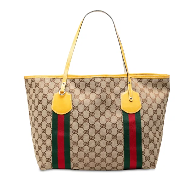Yellow Gucci GG Canvas Web Jolie Tote in Yellow Canvas from Designer Revival