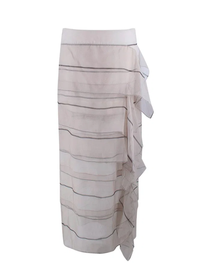 Brunello Cucinelli Grey Silk Tiered Midi Skirt in Grey Silk from HEWI