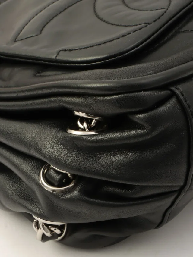 Chanel Around 2007, CC Mark Stitch Chain Shoulder Bag, Black in Black Lambskin from VINTAGE QOO TOKYO, photo 8 of 15