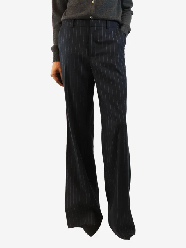 Balmain Navy pinstripe trousers - size UK 8 in Navy Wool from Sign of the Times