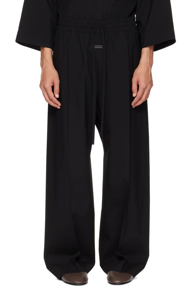 Fear of God Black Cotton Wool Oxford Wide Leg Drawstring Trousers, image 1 of 1 from SSENSE