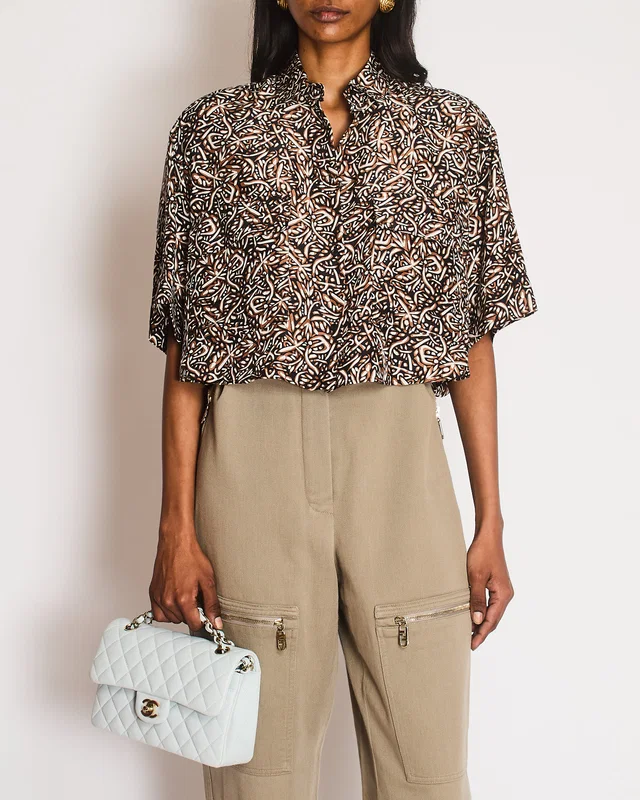 Alaïa Brown Abstract Print Button Down Shirt Size FR 38 (UK 10) in Brown Silk from Sellier