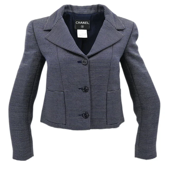 Chanel 2001 Single Breasted Jacket Black #38 in Black Silk from AMORE Vintage Tokyo