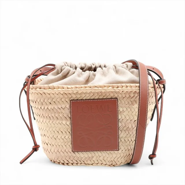 Loewe Drawstring Bucket Bag Raffia Canvas Leather Beige Tan Brown in brown|red|neutral Canvas from Poshmark