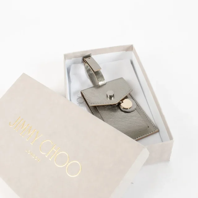 Jimmy Choo Travel Tag/Bag Charm in Silver from Labellov, photo 2 of 3