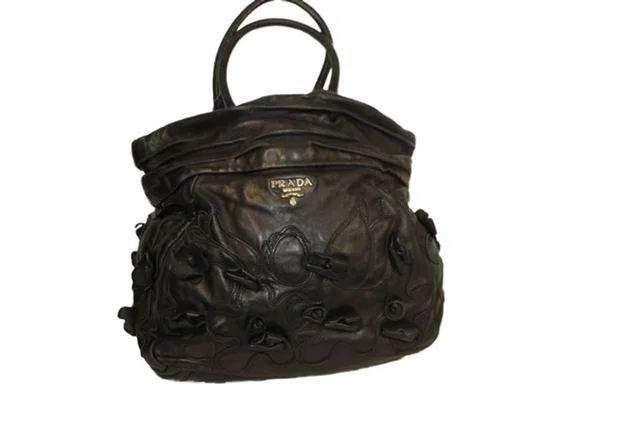 Prada Vintage Nappa Intarsio Flower Shopping Tote Black in Black Leather from Oxfam Online Shop