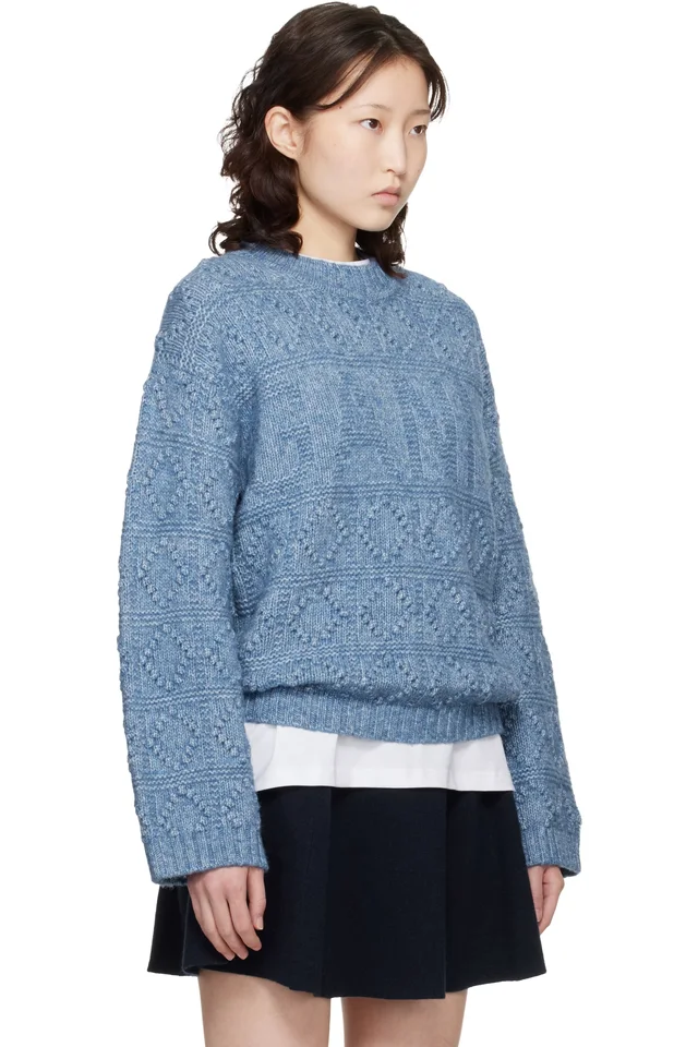 GANNI Blue Cotton Wool Bubble Sweater, photo 2 of 2 from SSENSE