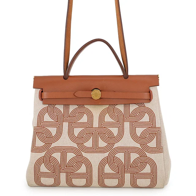 Hermès Herbag Zip Le Tourne Fauve/Ecru/Beige Toile H Vache Hunter Leather Size PM in Beige Leather from GALLERY RARE