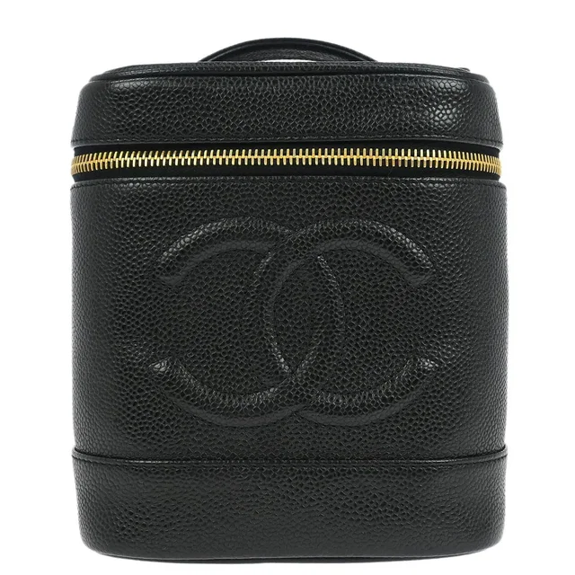 Chanel Vintage Timeless Cosmetic Case Caviar Black Leather Bag in Black Caviar leather from HEWI