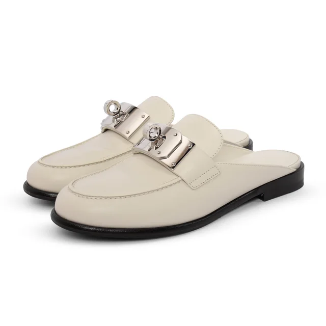 Hermès Lota Mules 36 in Blanc de Paris Calfskin from Blue Spinach
