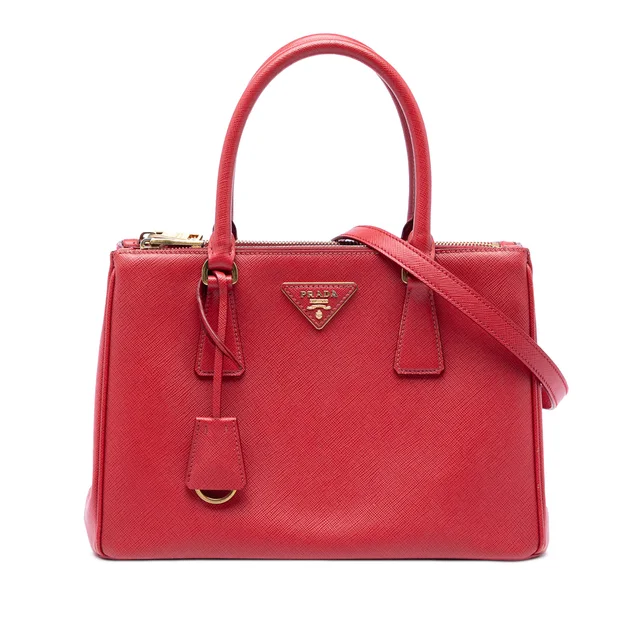 Red Prada Medium Saffiano Galleria Double Zip Satchel in Red Saffiano leather from Designer Revival