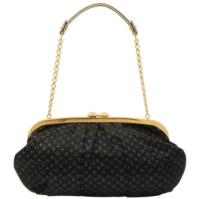 Louis Vuitton 2006 Monogram Satin Aumoniere Noir in Black Satin from VINTAGE QOO TOKYO, photo 2 of 10