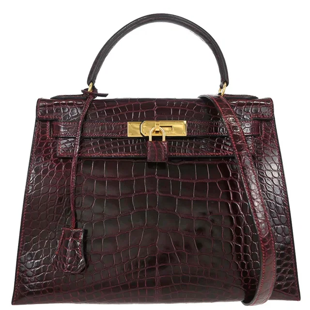 Hermès Rouge H Alligator Kelly 28 Sellier 2way Shoulder Handbag in Burgundy Crocodile from AMORE Vintage Tokyo