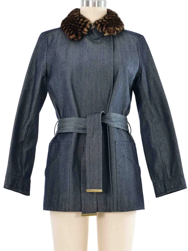Louis Vuitton Damier Fur Trimmed Jacket in Denim from Arcade Vintage, photo 2 of 2