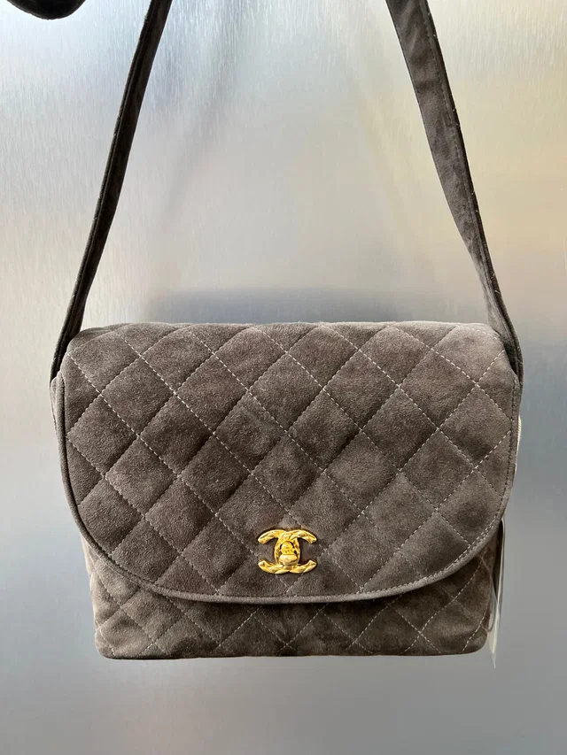 Chanel Vintage Olive Brown Suede Rounded Flap GHW 0Series in Brown Suede from Luxury Promise